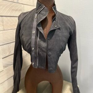 Rick Owens Lambskin Leather Cropped Jacket w/Silver Zippers